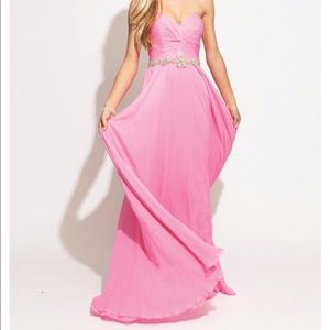 Jovani Blush Pink Strapless Crystal Waist Gown